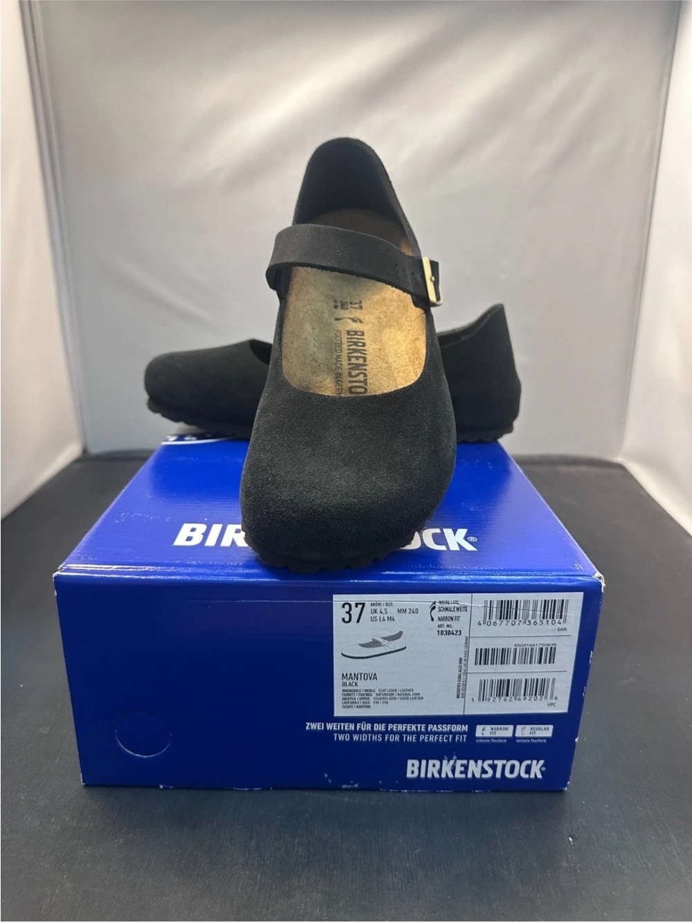 Birkenstock Black Suede Mary Jane Flats with Adjustable Strap NWT
